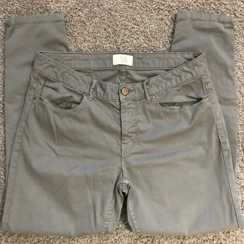 Basic Denim Gray Khaki Ankle Zip Skinny Leg Pants
